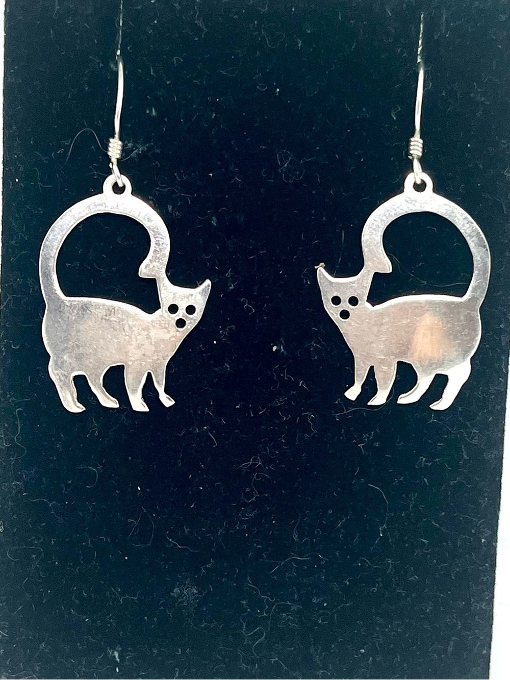 Sterling Silver 825 Cat Dangle Earrings